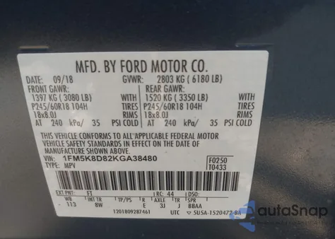 2019 Ford Explorer Xlt из США, поврежденный, VIN 1FM5K8D82KGA38480